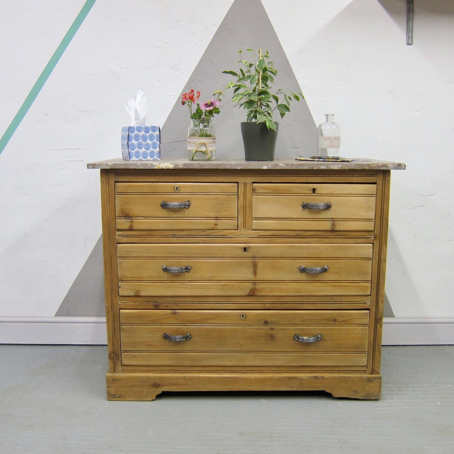 Victorian Pine Drawers Marble Topped Storage Chest