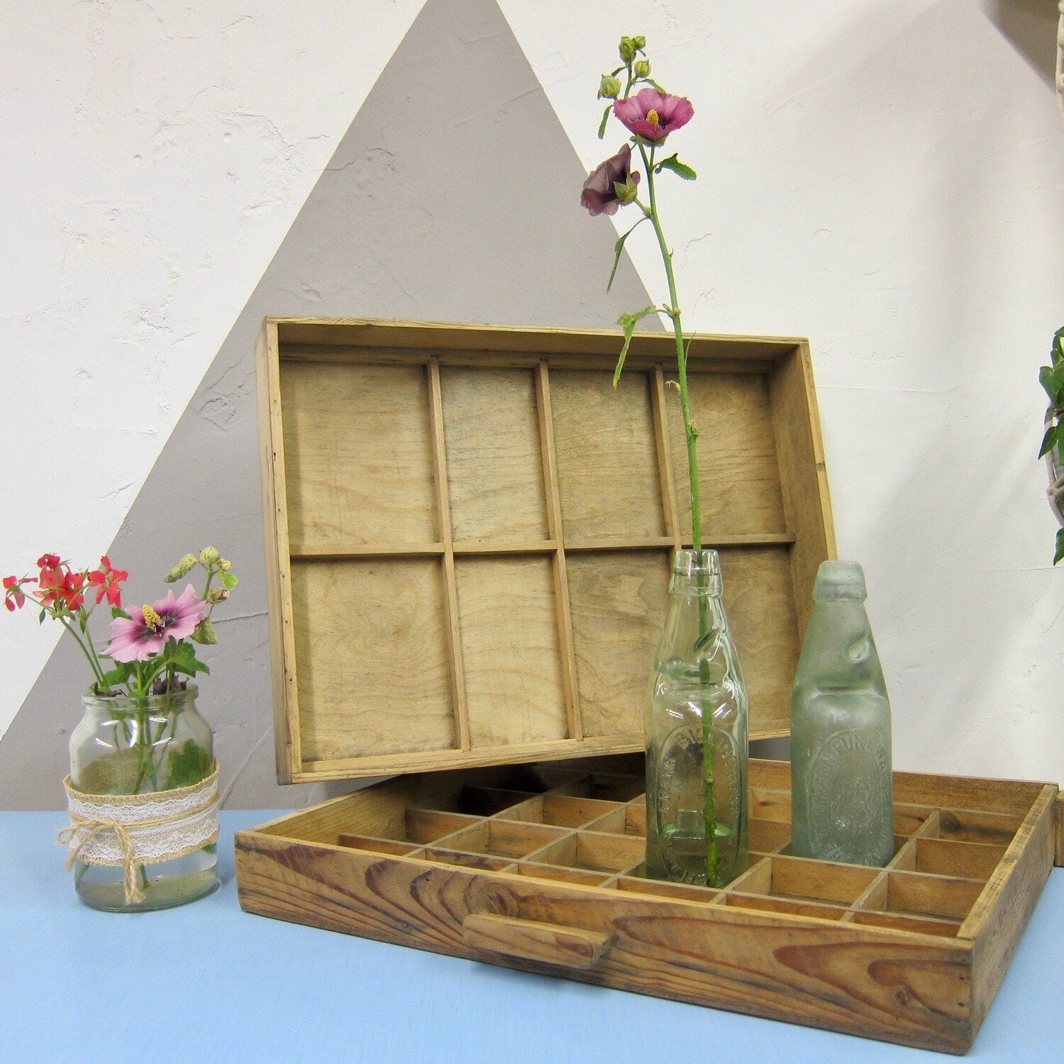 Rustic Storage Printers Tray Display Vintage Pine Drawers