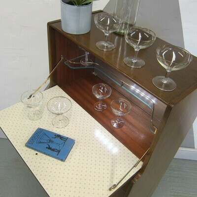 Mid Century Cocktail Drinks Cabinet Cupboard Vintage Sideboard 1960s Formica