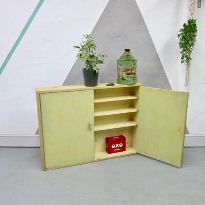 Vintage Mid Century Wall Cupboard Green Old Wooden Kitchen Storage