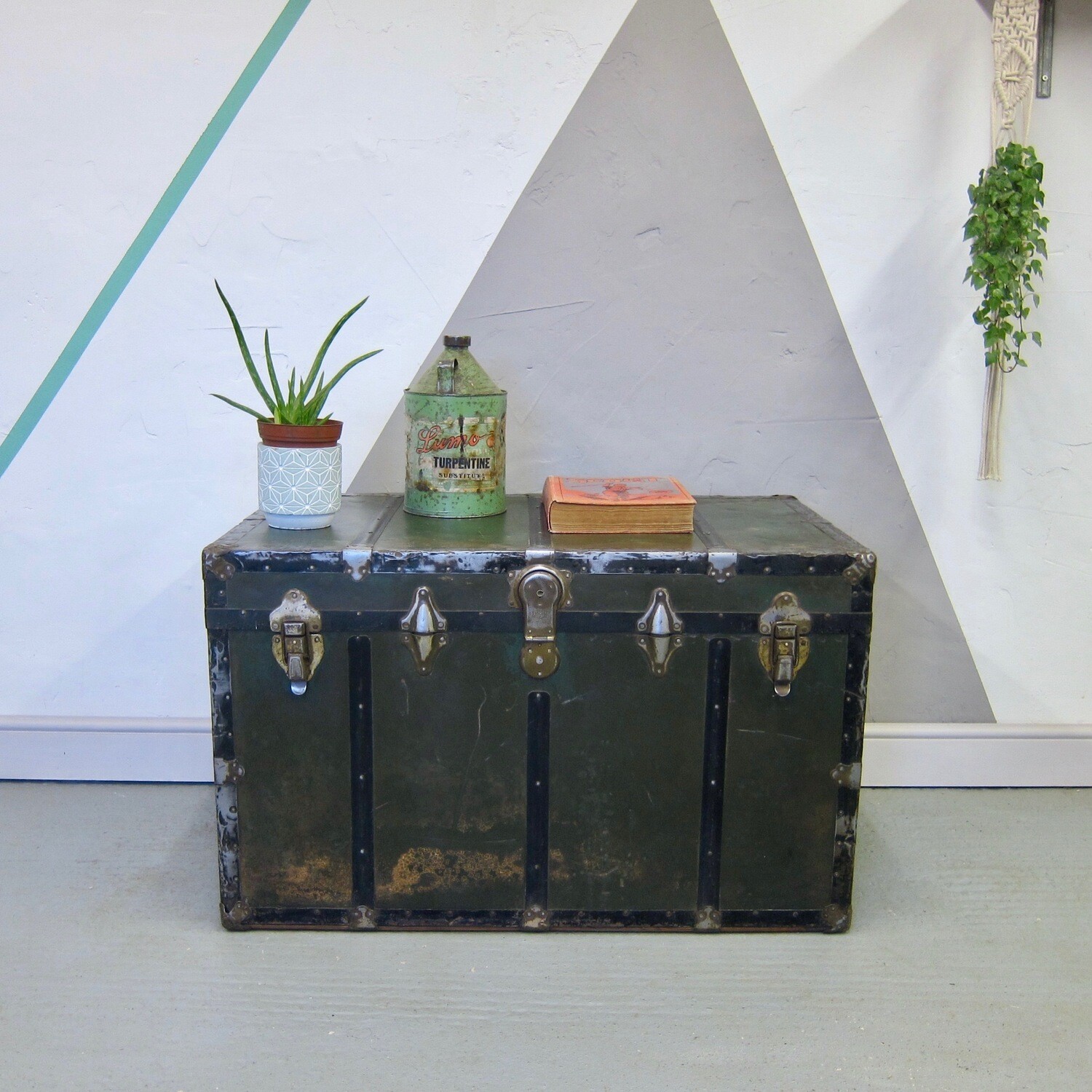 Industrial Coffee Table Green Vintage Chest Trunk Storage Box
