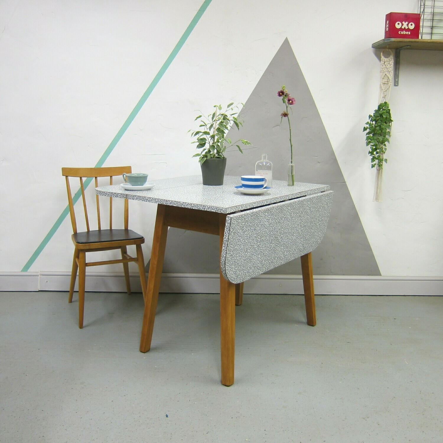 Vintage Formica Table Black White Extending Kitchen Dining 1960s Retro Geometric