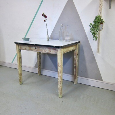 Vintage Enamel Top Farmhouse Table Cooking Baking 1930s
