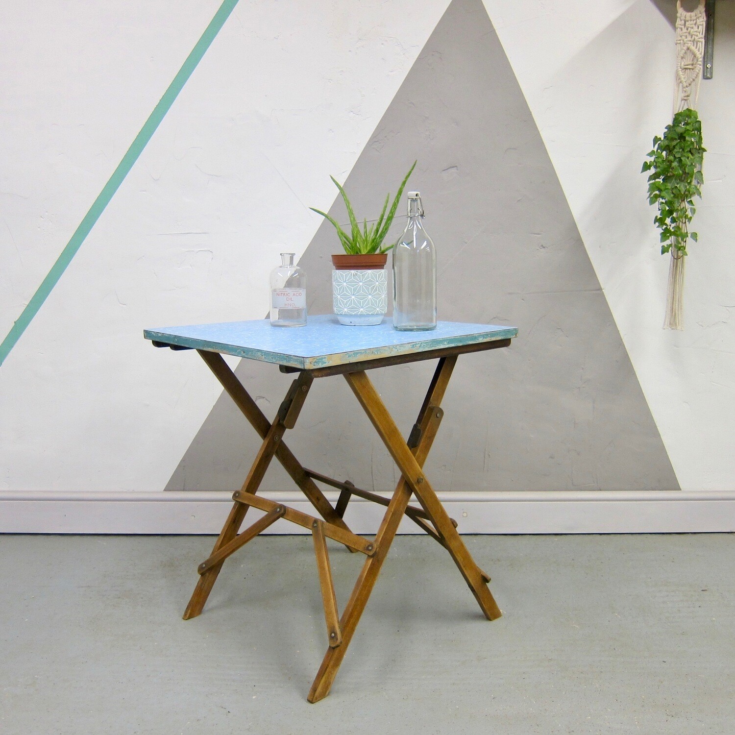 Vintage Formica Blue Folding Small Camping Picnic Table Mid Century