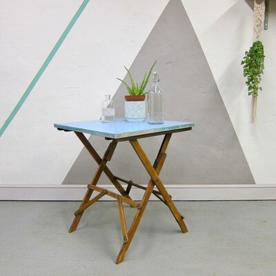 Vintage Formica Blue Folding Small Camping Picnic Table Mid Century