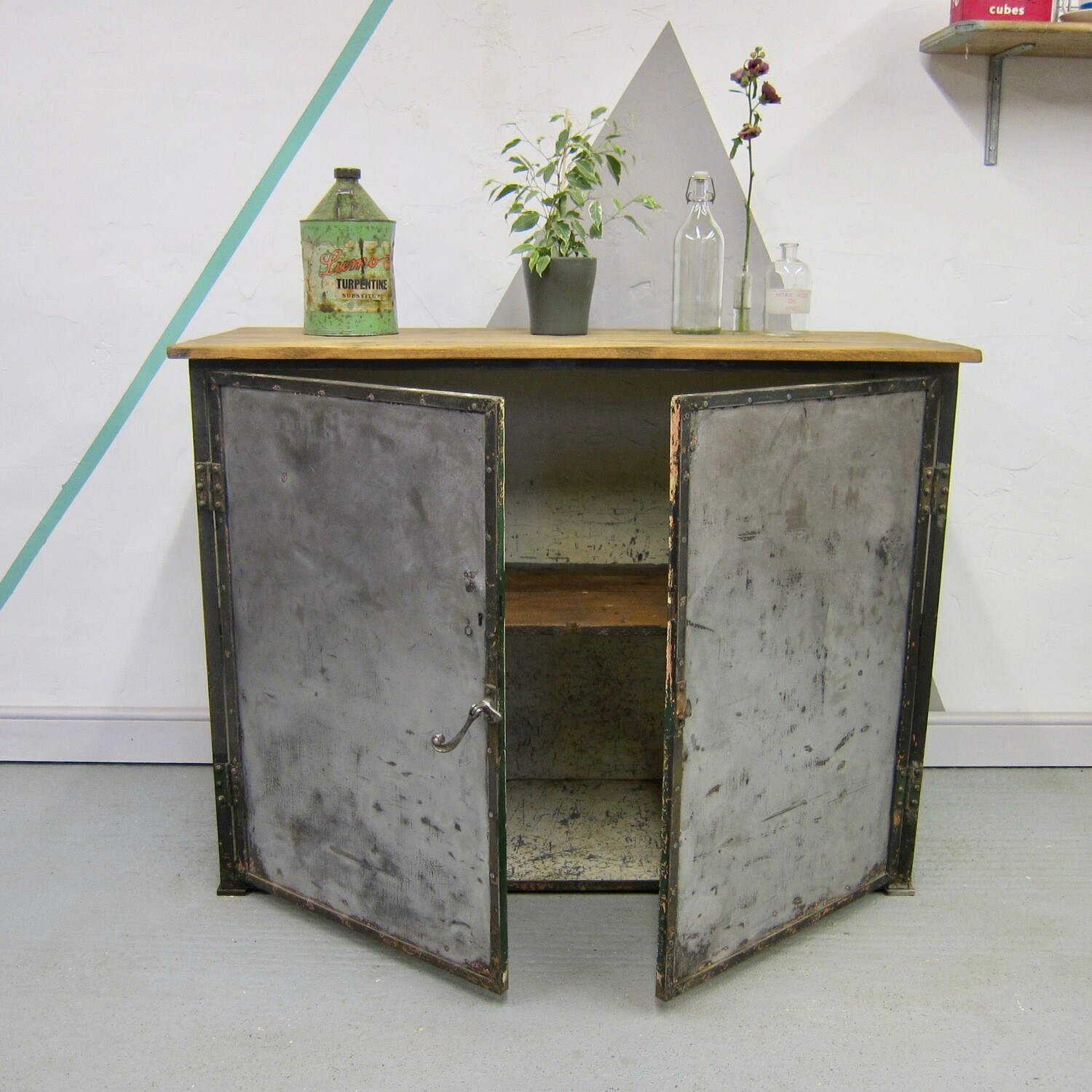 Industrial Storage Cabinet Kitchen Cupboard Vintage Workshop