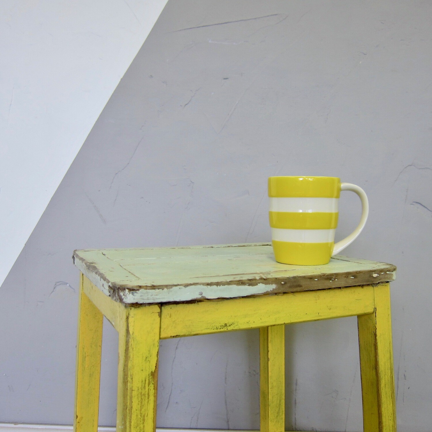 Rustic Vintage Yellow 1950s Kitchen Stool Farmhouse Chippy Paint