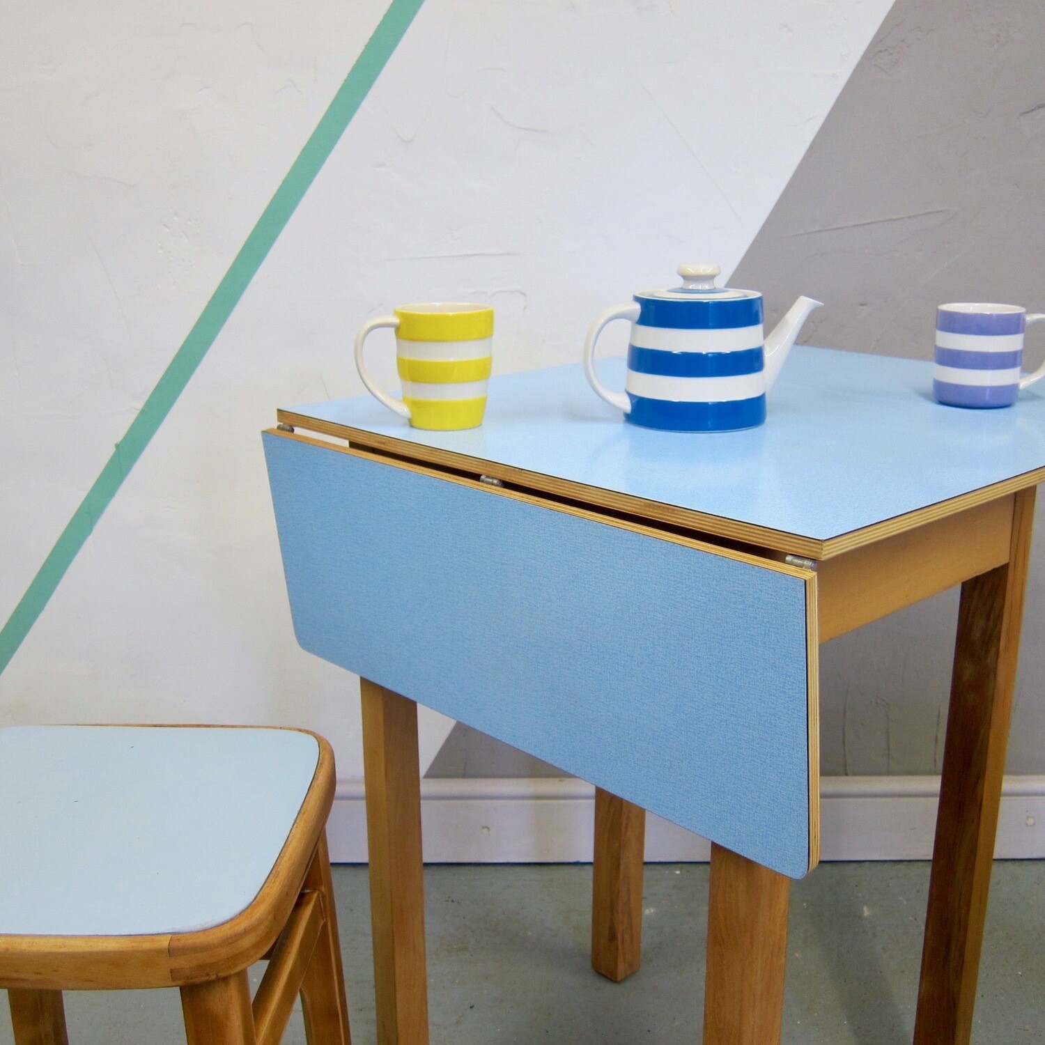 Blue Formica Kitchen Dining Table Mid Century Kitsch 1960s Retro