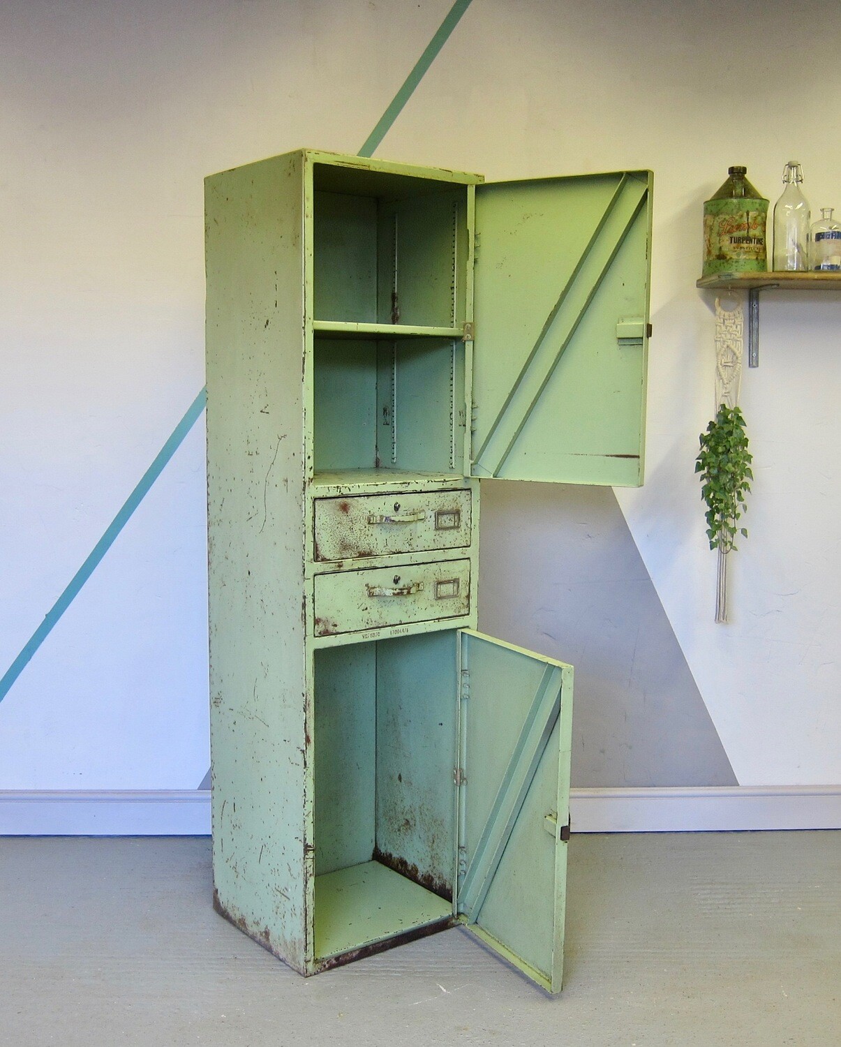 Vintage Mid Century Industrial Locker Storage Cupboard 1950s