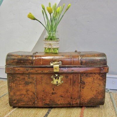 Industrial Metal Trunk Vintage Old Original 1930s Tin Box Chest Storage