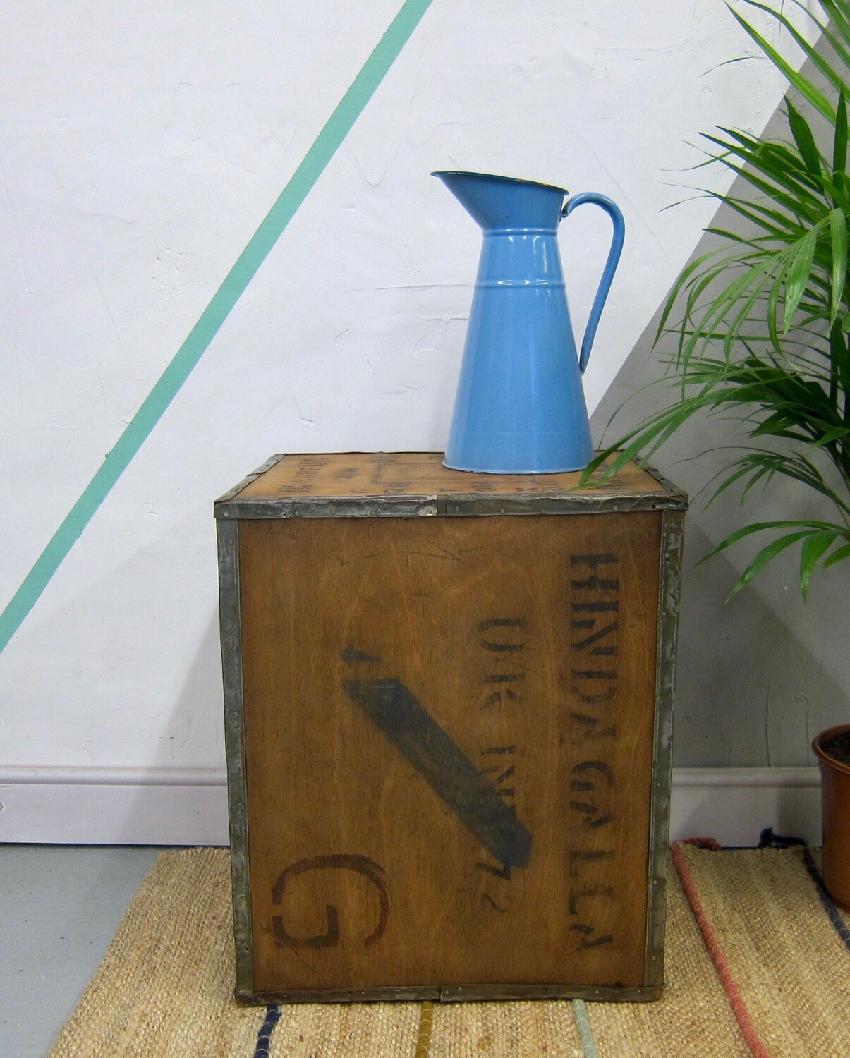 Enamel Metal Jug Pitcher French Original Blue 1950s