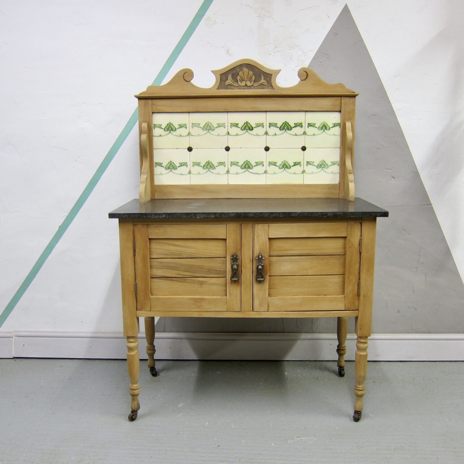Art Nouveau Washstand Green Tiled Hall Table Sideboard Storage Cupboard
