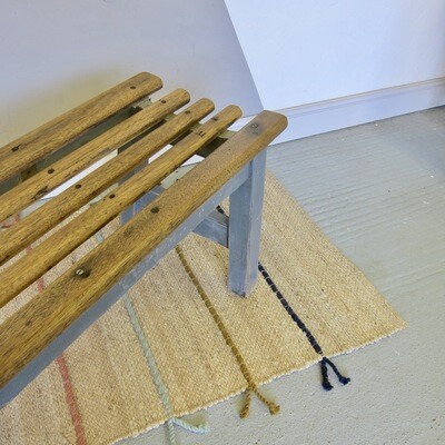 Vintage Bench Seat Grey Painted Wooden Teak 1960s
