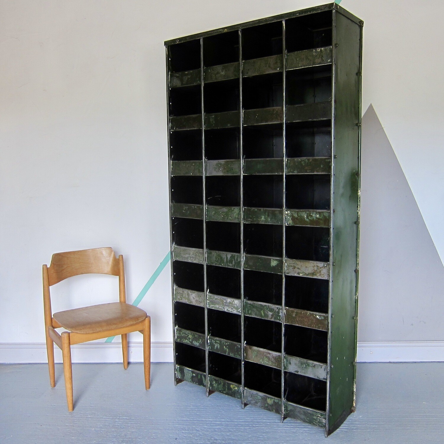 Industrial Pigeon Holes Vintage 1950s Antique Factory Green Metal Storage