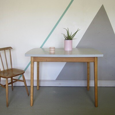 Vintage Formica Table Desk Gingham Mid Century Grey Kitsch 1960s
