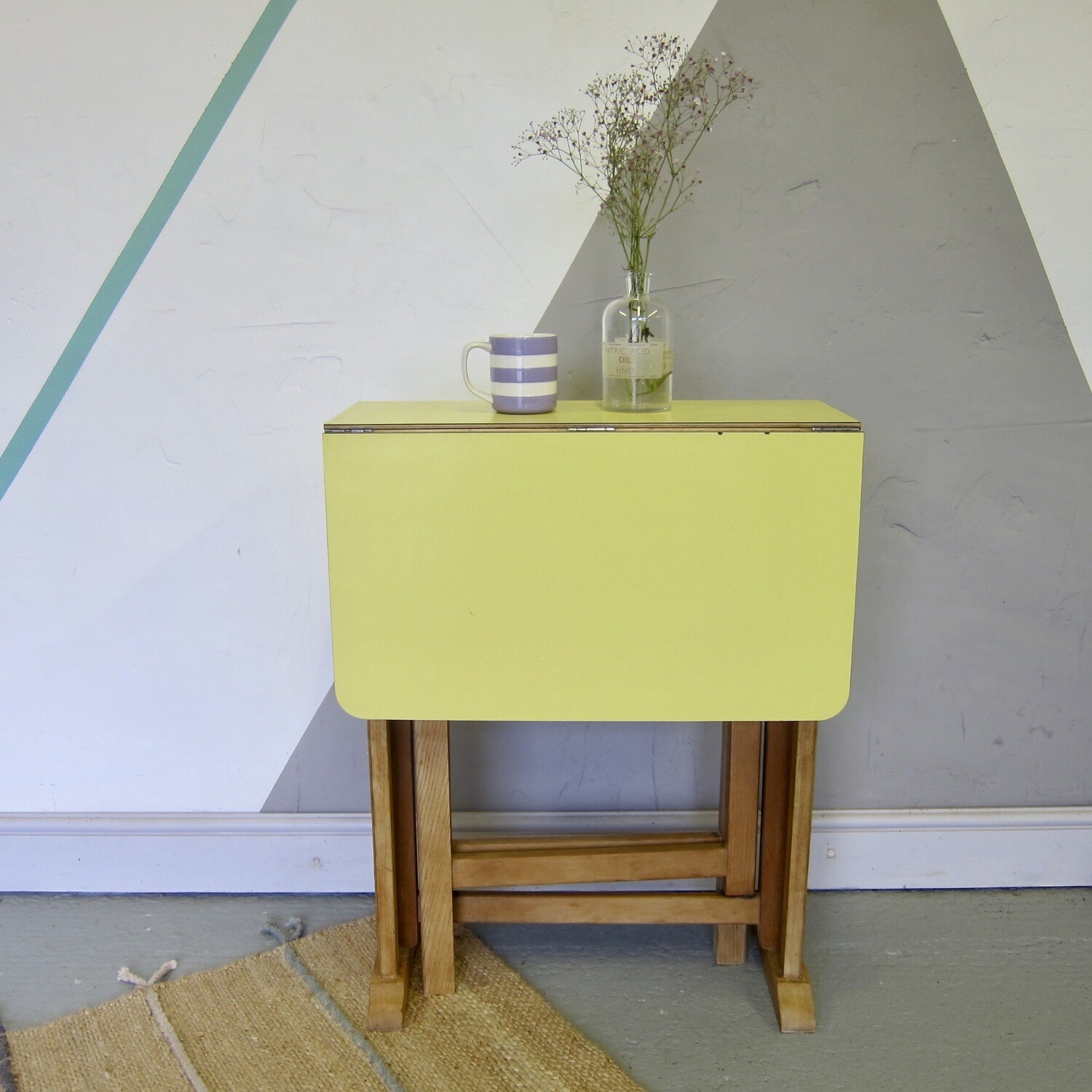 Folding Yellow Formica Kitchen Dining Table Mid Century Kitsch 1960s Retro