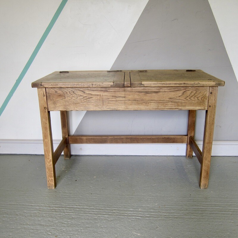 Antique Oak School Desk Twin Double