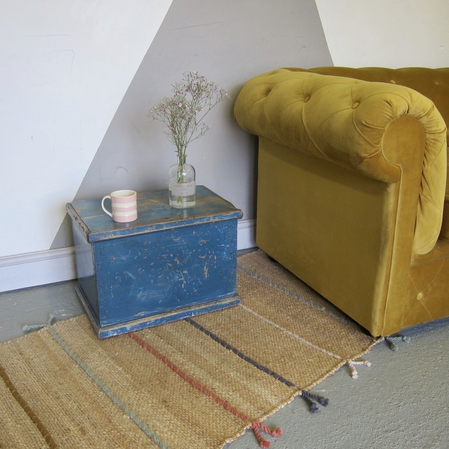 Vintage Pine 1940s Painted Rustic Blue Old Wooden Box Storage