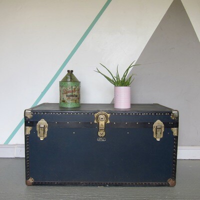 Vintage Industrial Blue Trunk Chest Box Coffee Table