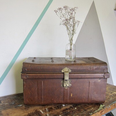 Vintage Metal Storage Trunk Chest Industrial Box 1930s