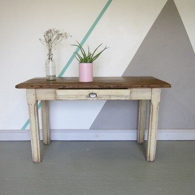 Antique French Console Table Rustic Pine Farmhouse White Vintage
