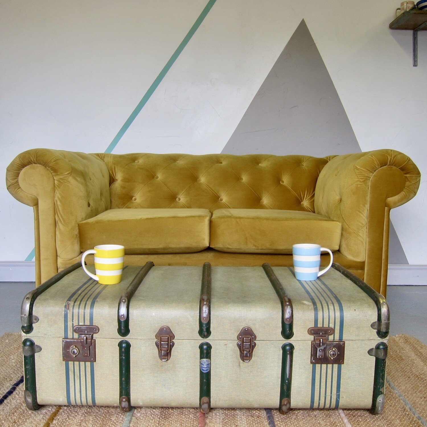 Vintage Trunk Coffee Table Industrial Storage Travel Chest 1920s