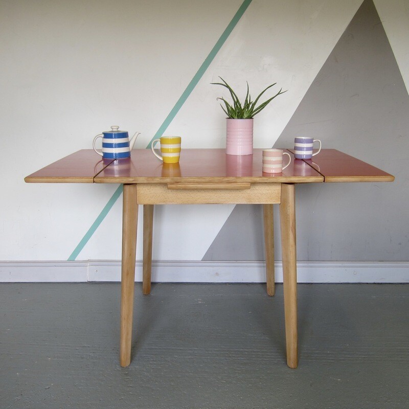 Vintage Extending Red Formica Table Kitchen Dining 1960s