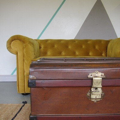 Metal Trunk Vintage 1930s Coffee Table Toy Box Chest Storage Old Original