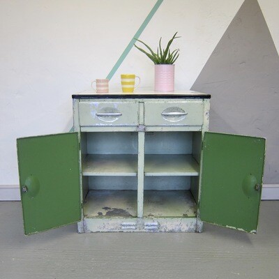 Mid Century Enamel Top Kitchen Cupboard Vintage 1950s Storage