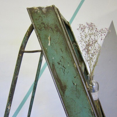 Green Metal Step Ladders Industrial 1960s Storage