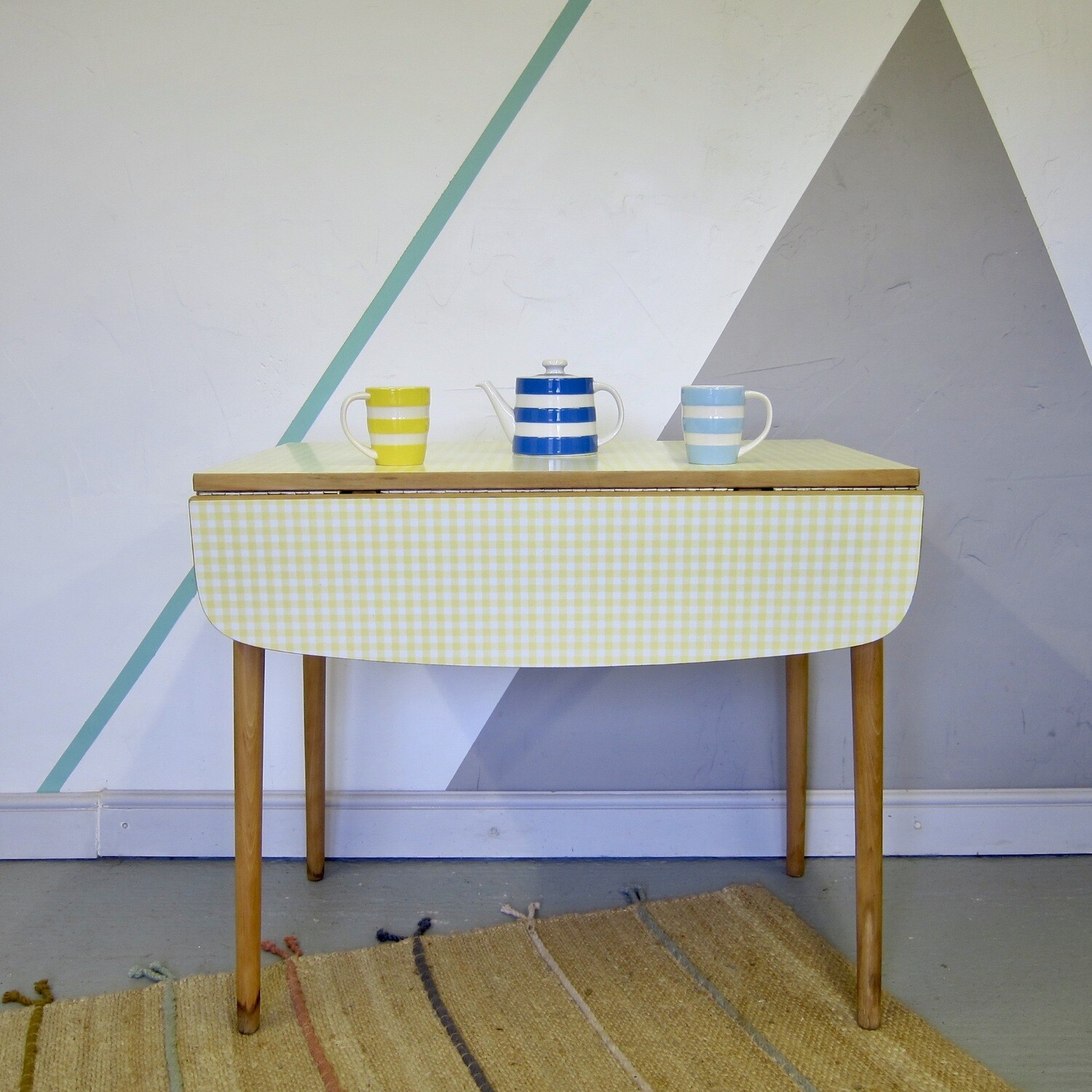 Yellow Check Gingham Mid Century Formica Table