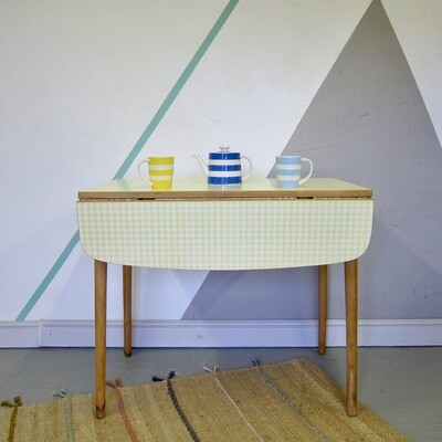Yellow Check Gingham Mid Century Formica Table Yellow Check Gingham Mid Century Formica Table