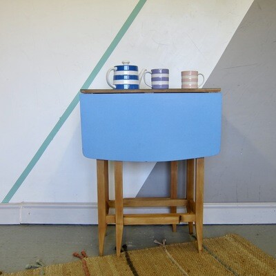 Mid Century Vintage Formica Blue Folding Small Kitchen Dining Table