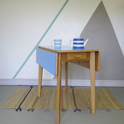 Blue Formica Kitchen Dining Table Mid Century Kitsch 1960s Retro
