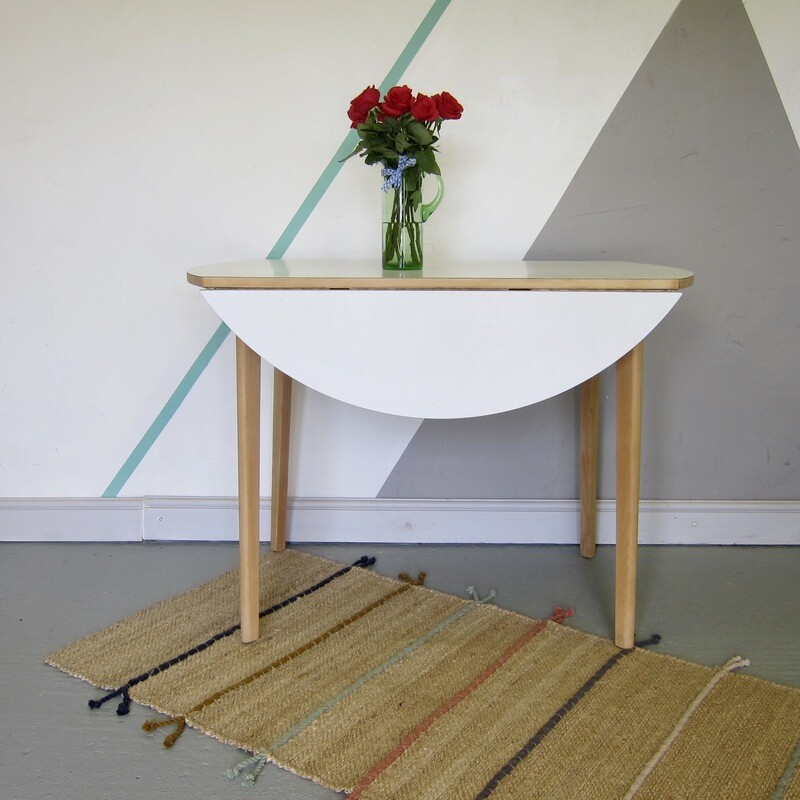 Round white Formica Kitchen Dining Table Mid Century
