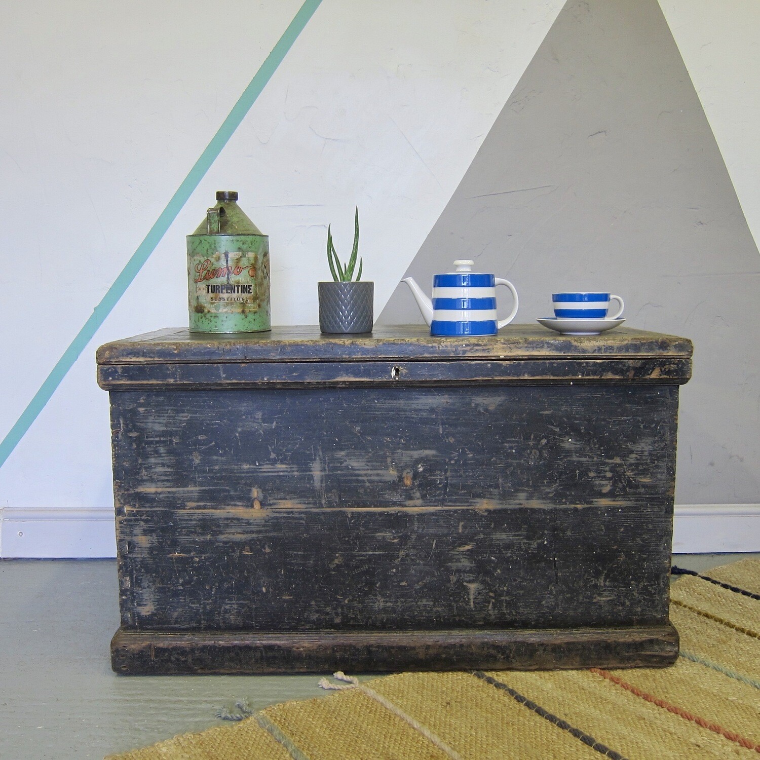 Antique Pine Vintage Trunk Chest Storage Coffee Table