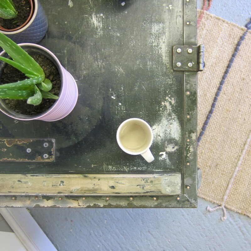 Industrial Coffee Table Green Military Vintage Chest Storage Trunk