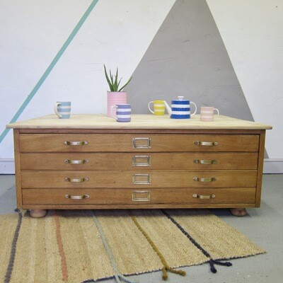 Mid Century Oak Architects Plan Chest Coffee Table
