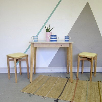 Vintage 1950s Kitchen Stool Mid Century Yellow