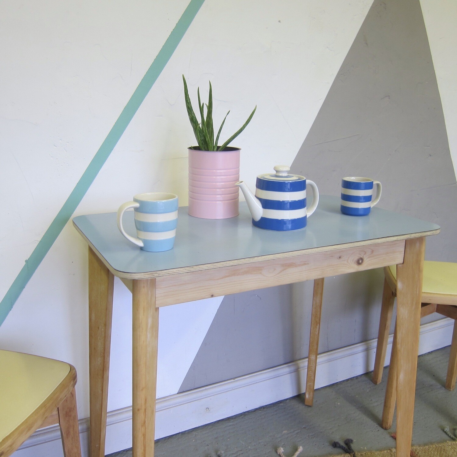 Mid Century Blue Formica Kitchen Table Office Desk