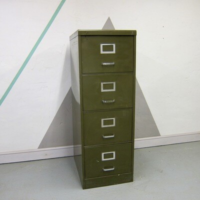 Roneo Filing Cabinet 1950s Industrial Green Four Drawer Storage
