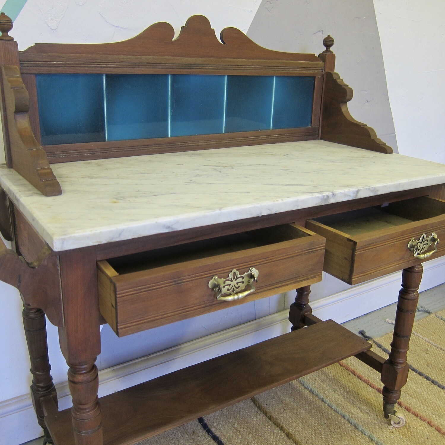 Mahogany Edwardian Tiled Washstand Hall Table Sideboard