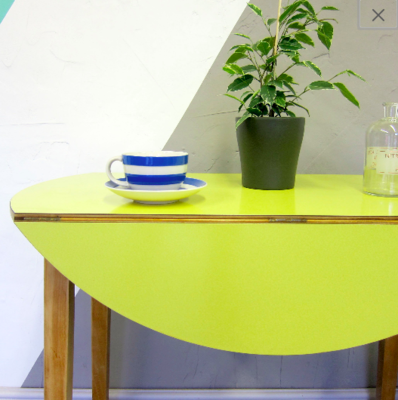 Vintage Round yellow Formica Kitchen Dining Table Mid Century