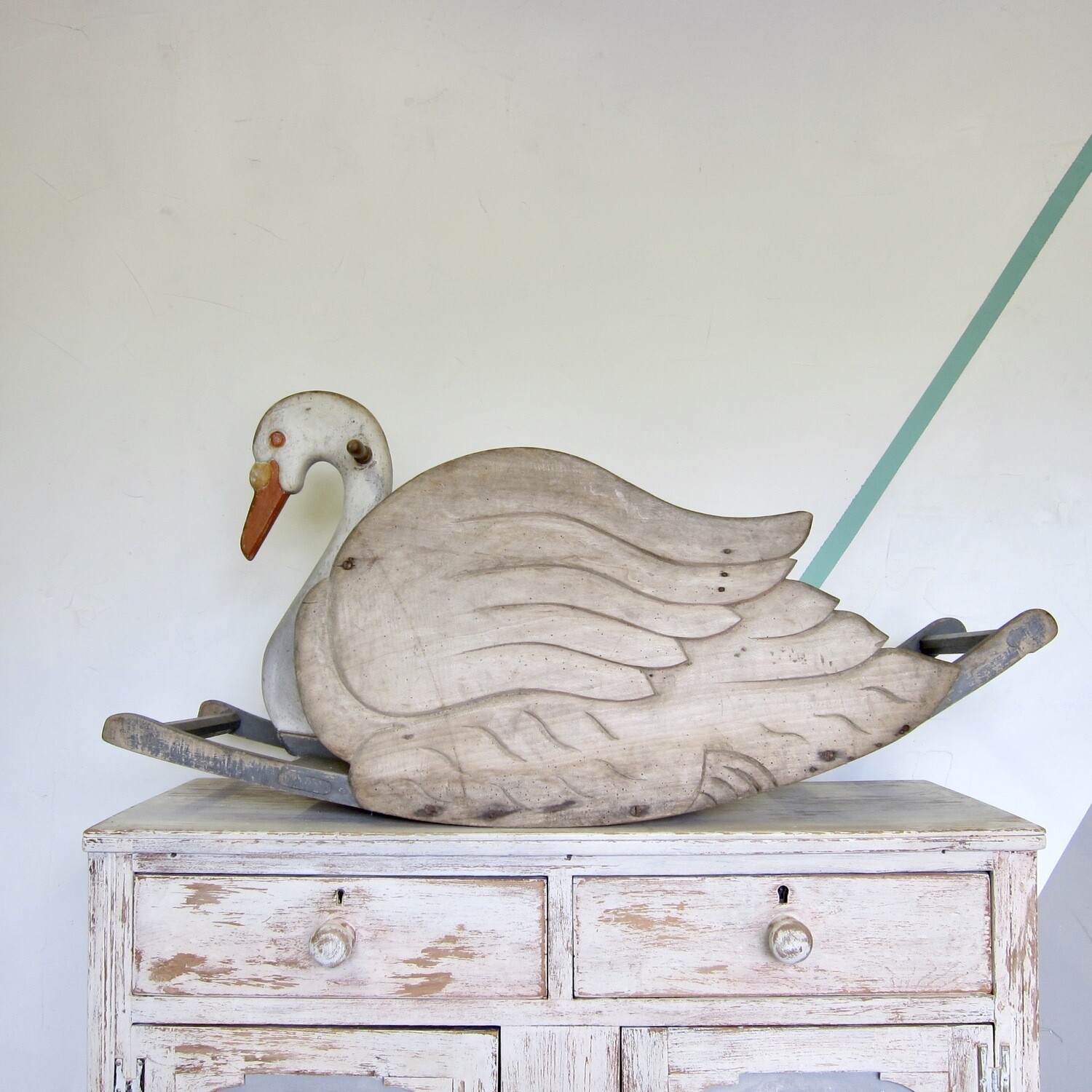 Rocking Swan Toy Wooden Rustic Carved Antique