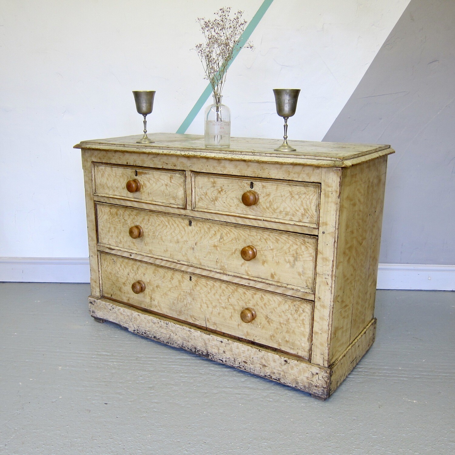 Characterful Georgian Pine Chest Drawers Patina Painted