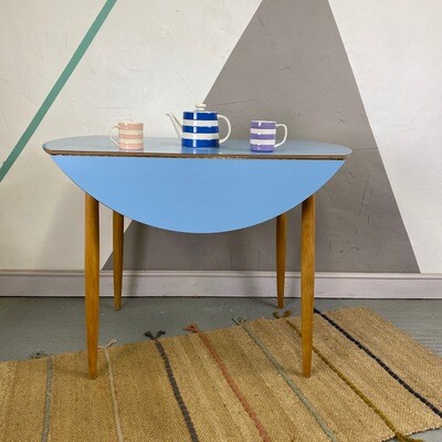 Mid Century​ Round Blue Formica Kitchen Dining Table Extending