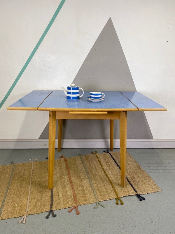 Blue  Vintage Formica Table Extending Kitchen Dining