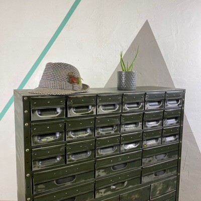 Industrial 1950s Multi Drawer Metal Cabinet