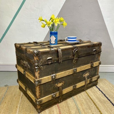 Antique Chest Steamer Trunk Blanket Box Storage