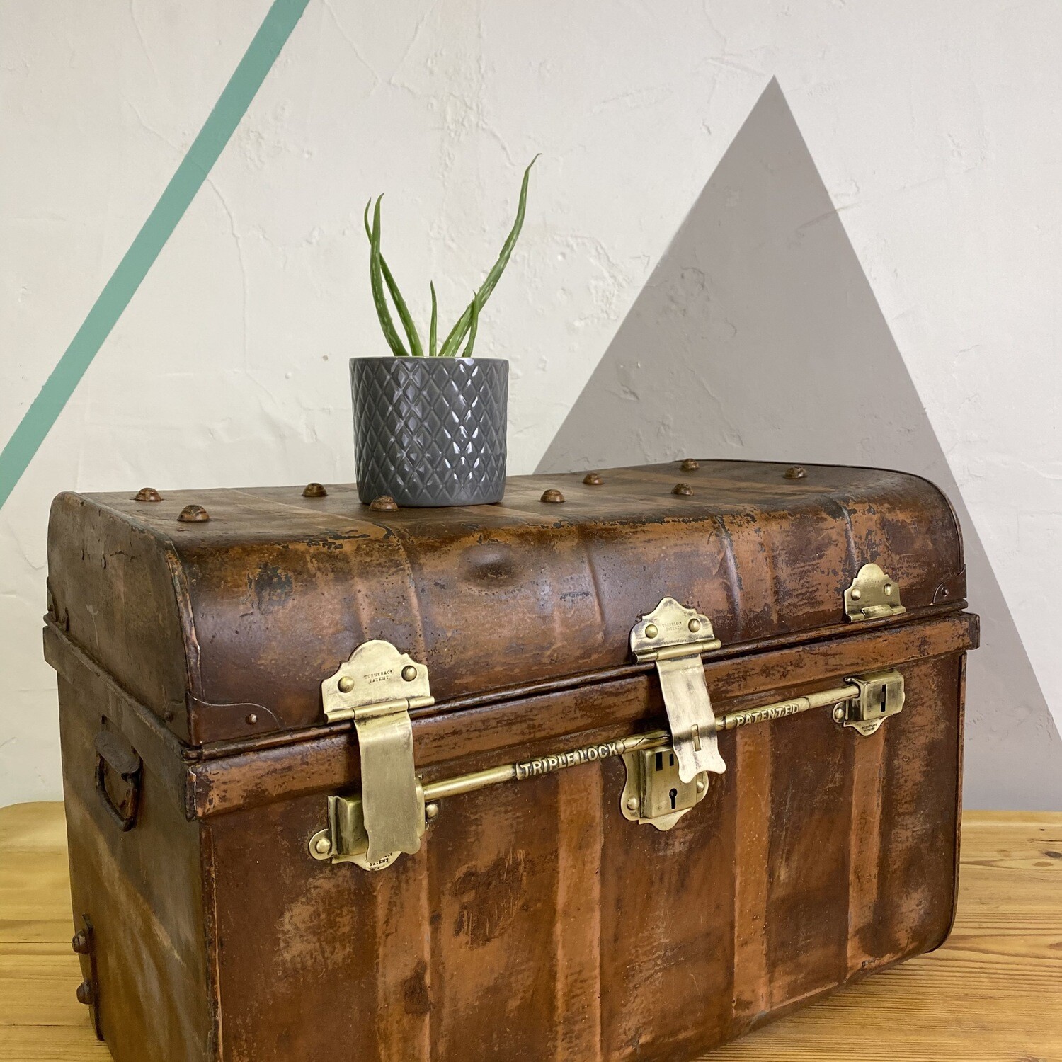 Industrial Vintage Trunk Chest 1930s Metal Storage